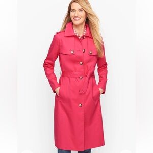 Talbots Hot Pink Long Belted Trench Raincoat Jacket Medium capsule wardrobe